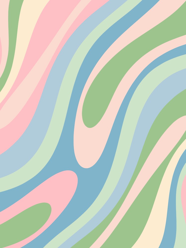 Wavy Loops Retro Abstract Pattern Pastel Blue Pink Green by kierkegaard