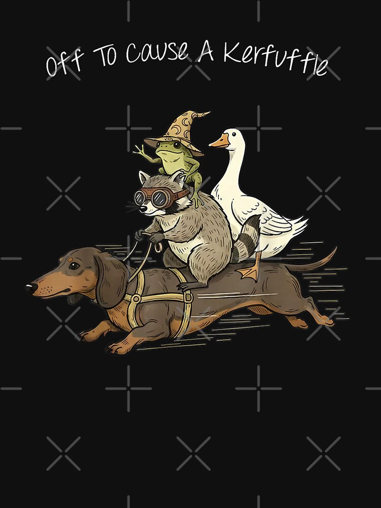 Off To Cause A Kerfuffle Funny Animals Riding Dachshund Wizard Frog Raccoon by Phil Ben