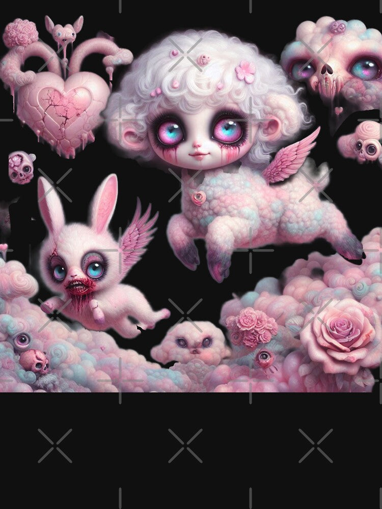 Pastel Goth Angel Lamb & Creepy Cute Bunny by LujziWorld