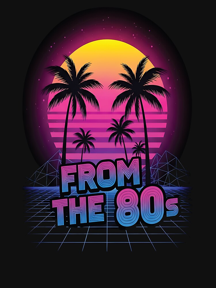 Retro Synthwave Sunset Palm Trees Design by Dhakagallere
