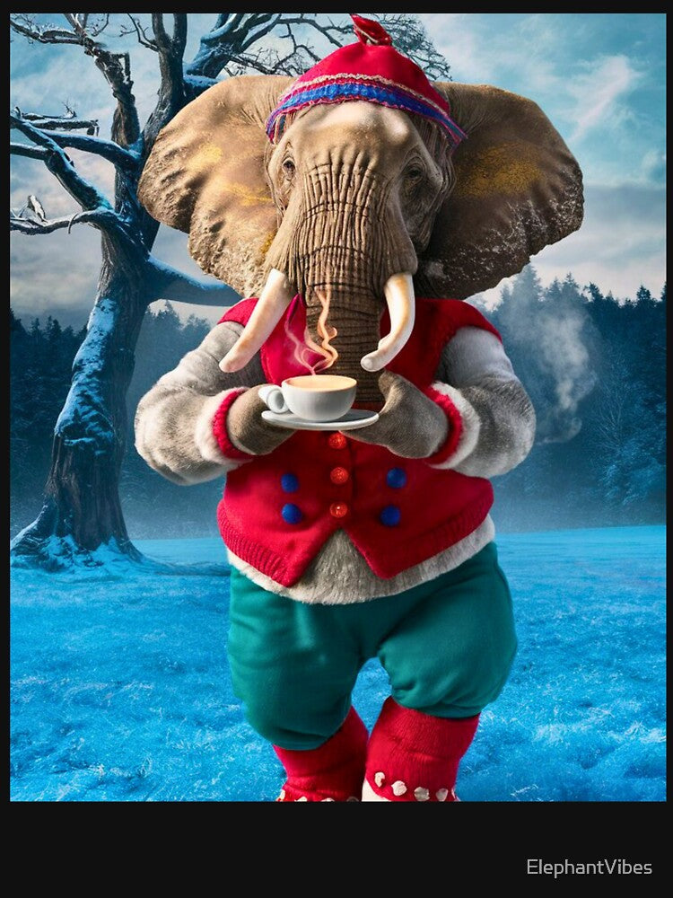 Elephant Portrait. drinking coffee, snow scene by ElephantVibes