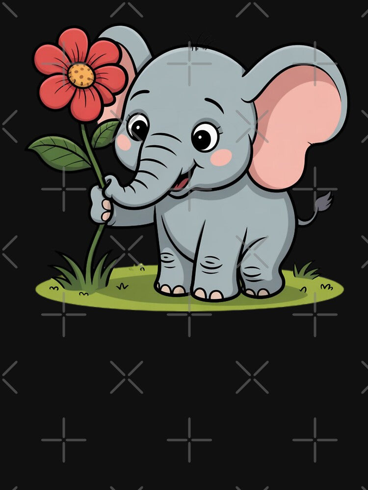 Cute Baby Elephant Holding Red Flower – Adorable Cartoon Illustration by DailySparks
