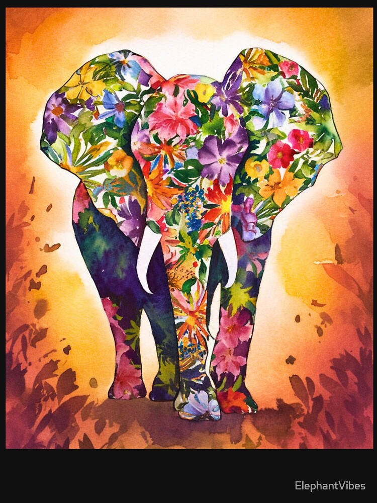 Elephant Portrait. abstract elephant, elephant silhouette, floral elephant by ElephantVibes