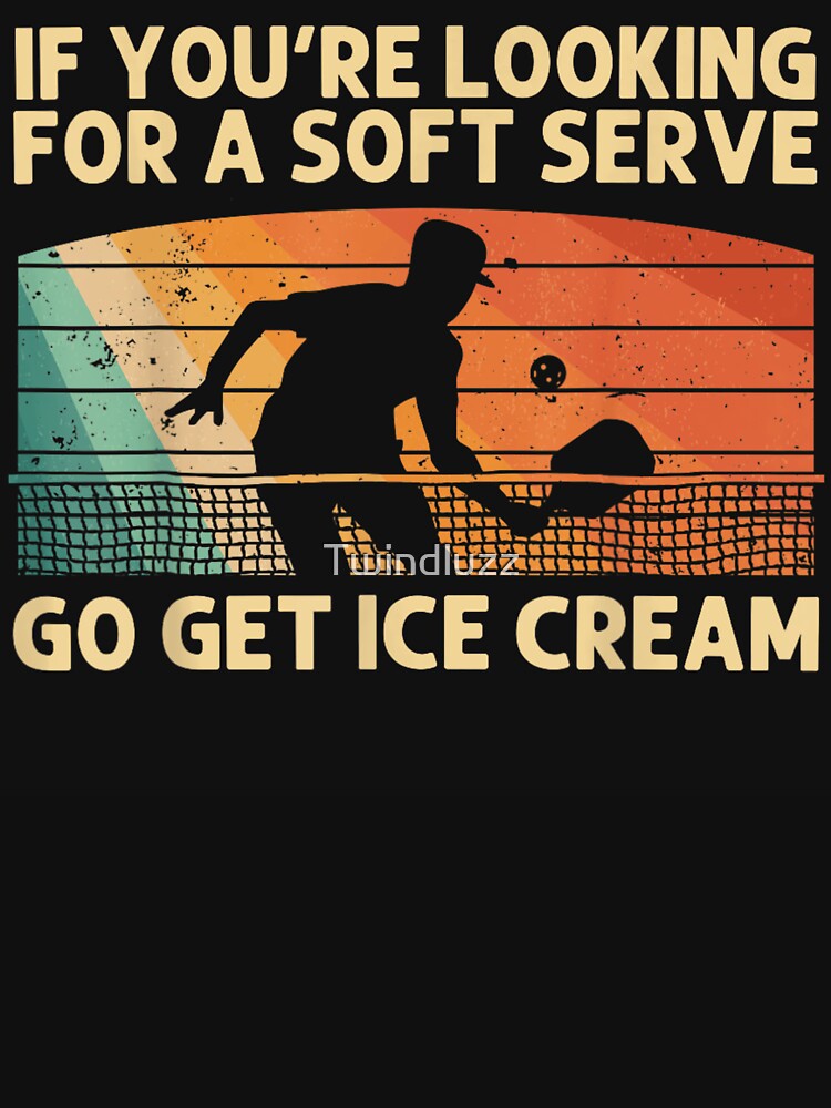 Funny Pickleball Player Soft Serve Quote Retro Sunset Sport Athlete Design by Twindluzz