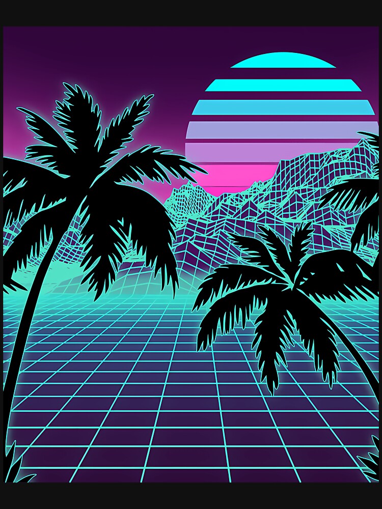 Retro 80S Vaporwave Sunset Sunrise With Outrun Style Grid Print by CarmenLemmons