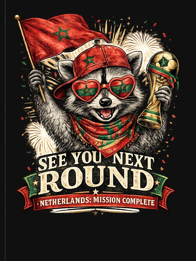 Funny Morocco Raccoon World Cup, See You Next Round, Moroccan Football Fan, Vintage Soccer Celebration Gift by Zizo-DR44