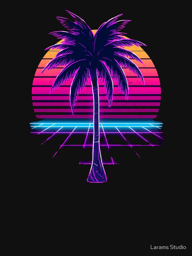 Neon Retro Synthwave Palm Tree 80s Vintage Sunset by Larams Studio