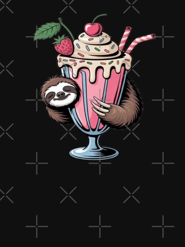 Sloth Hugging Milkshake - Cute Kawaii Dessert Art by DailySparks