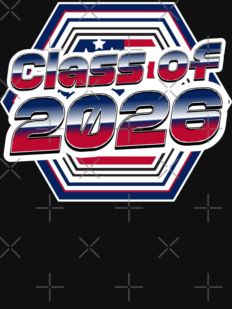 Class of 2026 – Patriotic USA Graduation Design with Stars, Stripes & Hexagon Frame by GFamilyC