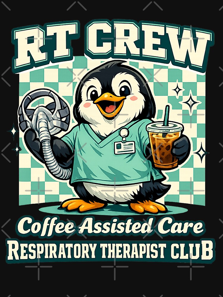 Funny Penguin Respiratory Therapist Shirt – RT Crew Coffee Assisted Care Cute Medical Mascot Retro Checkered Graphic Tee by ClinicalHubs