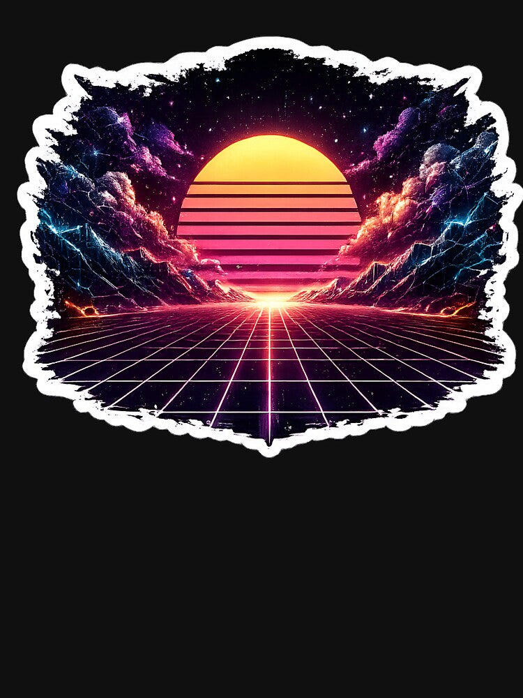 Retro Future 1980s Grid Horizon Landscape with Cyber Clouds by RiteshCenter