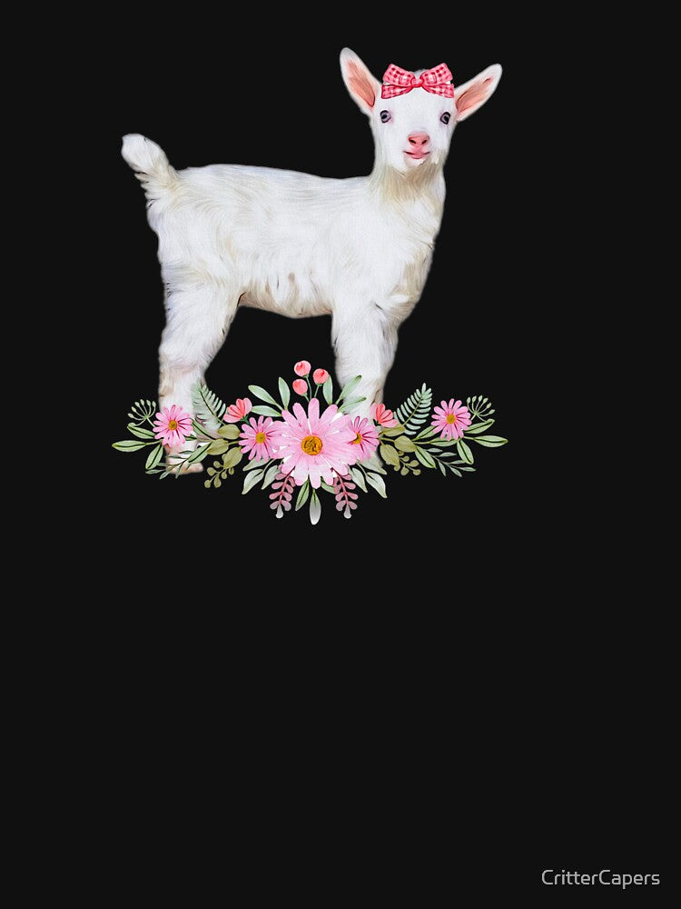 Cute baby goat with pink accents. Baby Saanen goat and gingham by CritterCapers