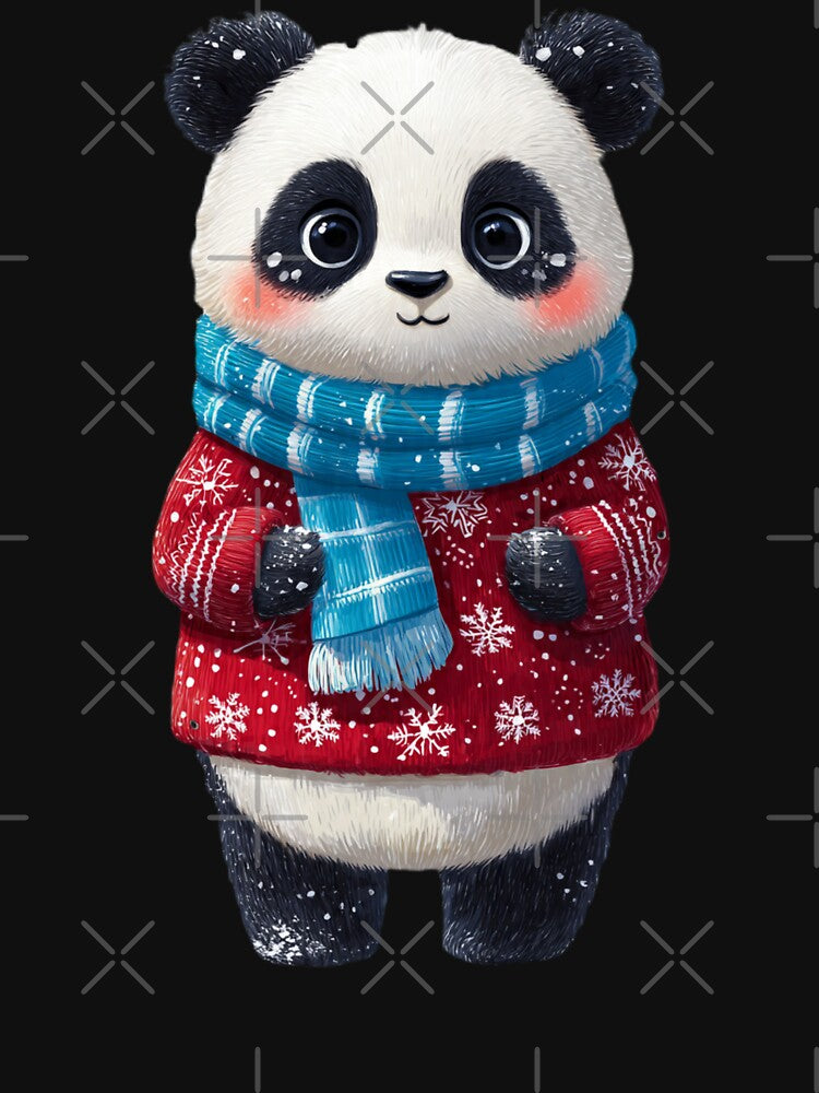 Cute Panda in Winter Sweater and Scarf Holiday Illustration by DailySparks