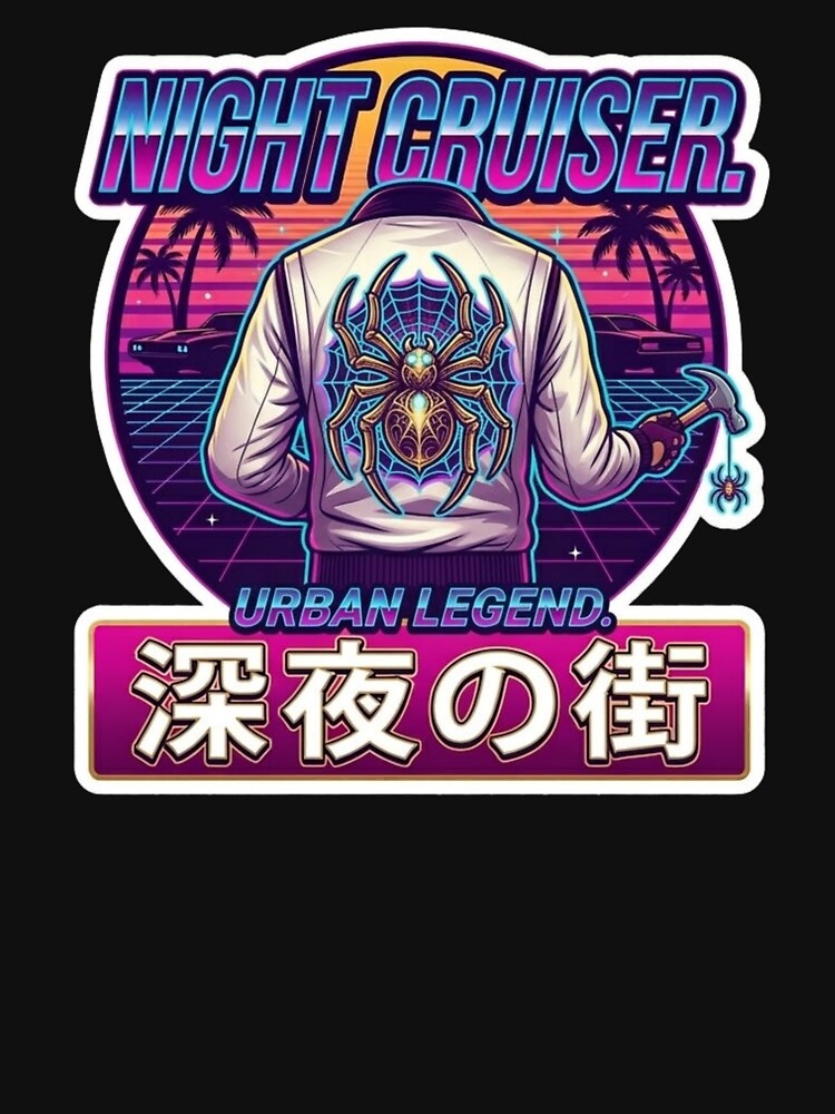 Retrowave Night Cruiser: Neon Spider Jacket & Japanese Aesthetic by Jaroslaw-S