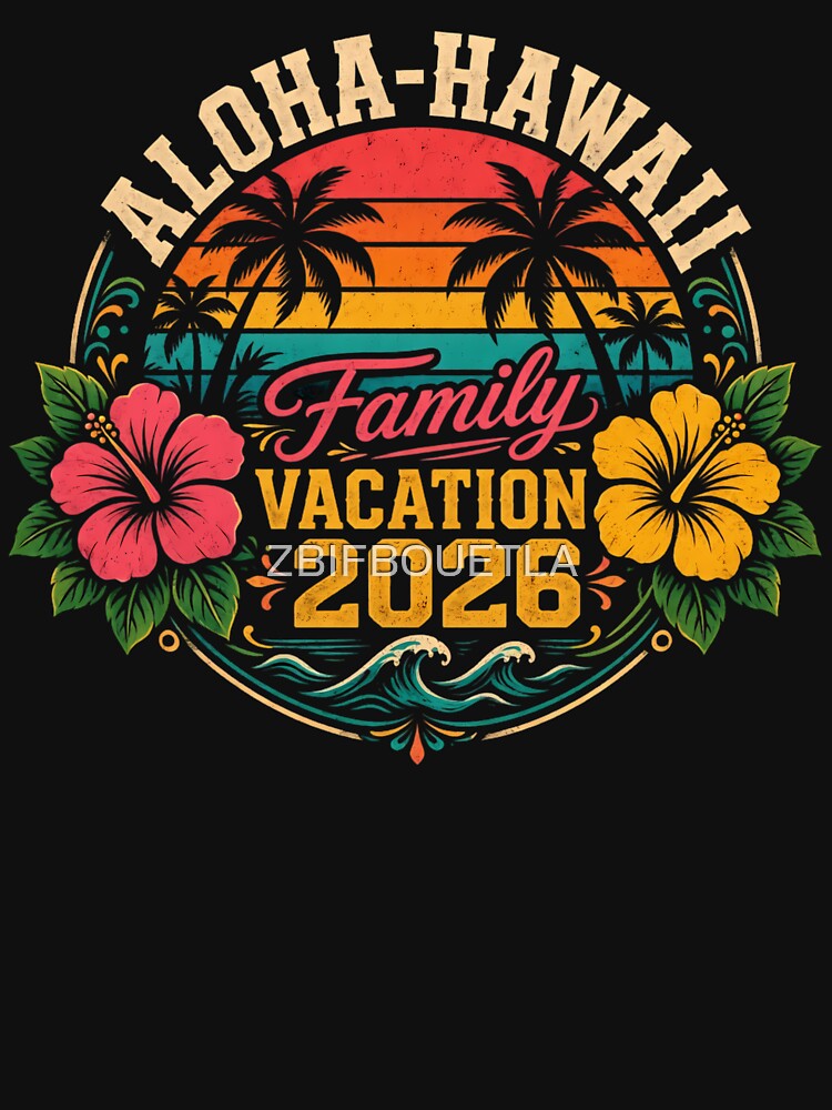 Aloha Hawaii Family Vacation 2026 Retro Tropical Beach Sunset Palm Trees Hibiscus by ZBIFBOUETLA