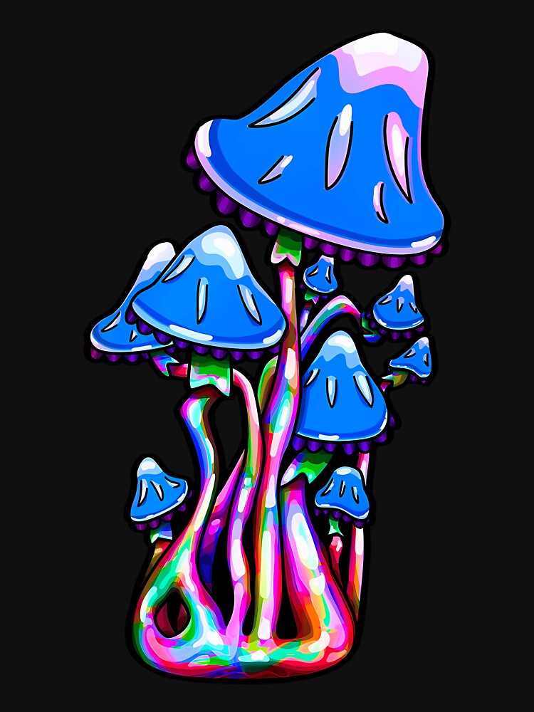 Blue Rainbow Mushrooms Trippy Art by borkanrohmadm