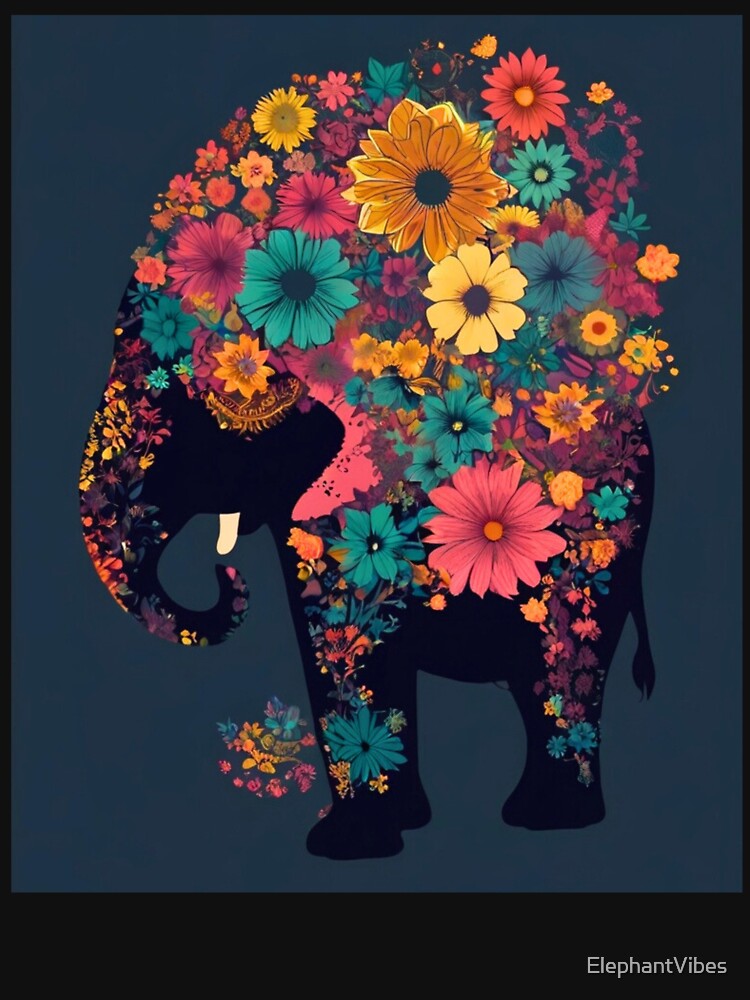 Elephant Portrait. elephant silhouette floral by ElephantVibes