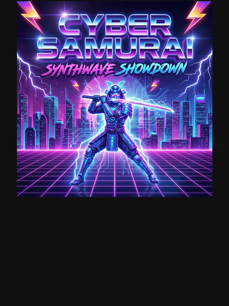 Neon Cyber Samurai Synthwave City Showdown by drhett09