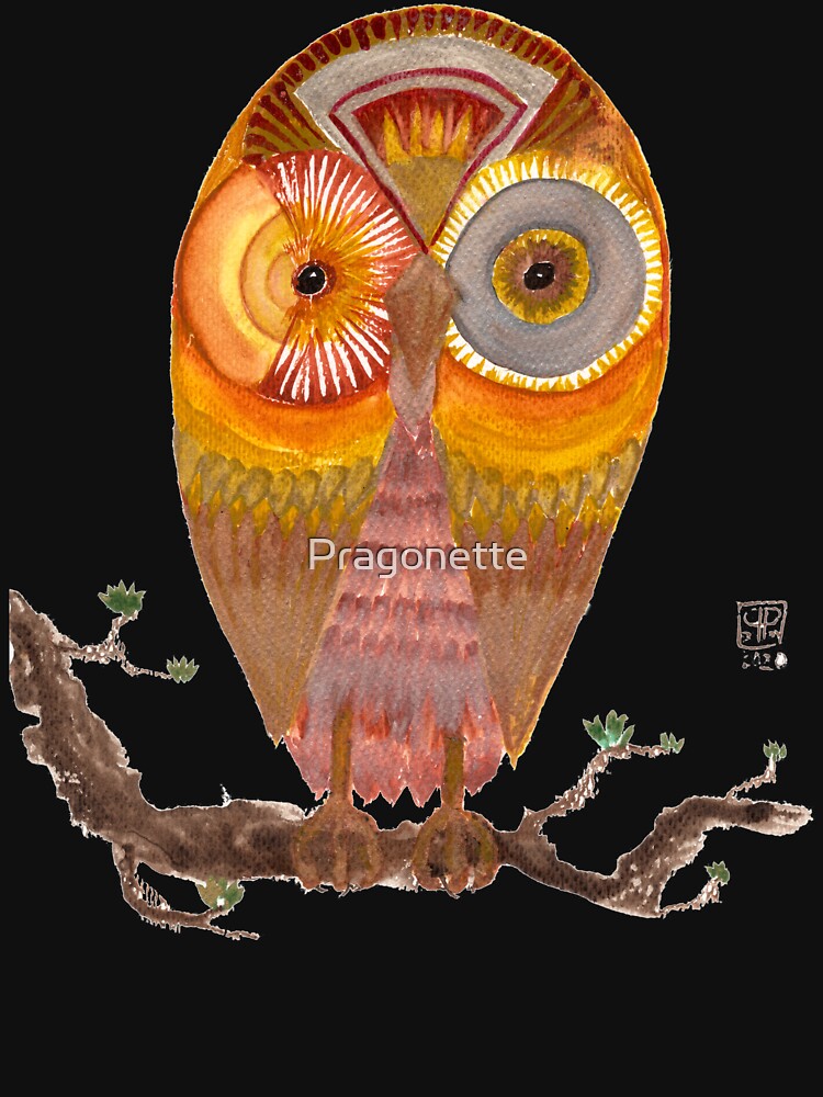 Cute Golden owl watercolor illustration by Pragonette
