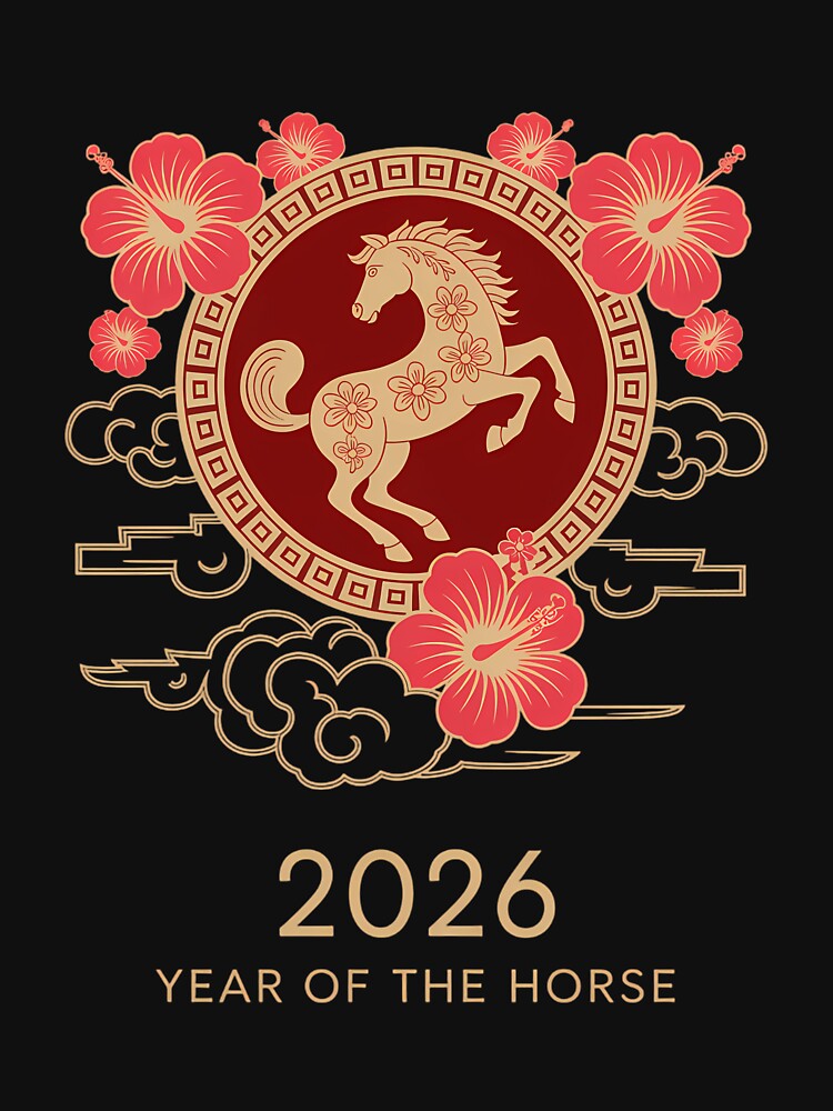 Happy Chinese New Year Art 2026 Oval Year of The Horse by ValerieRodrigue