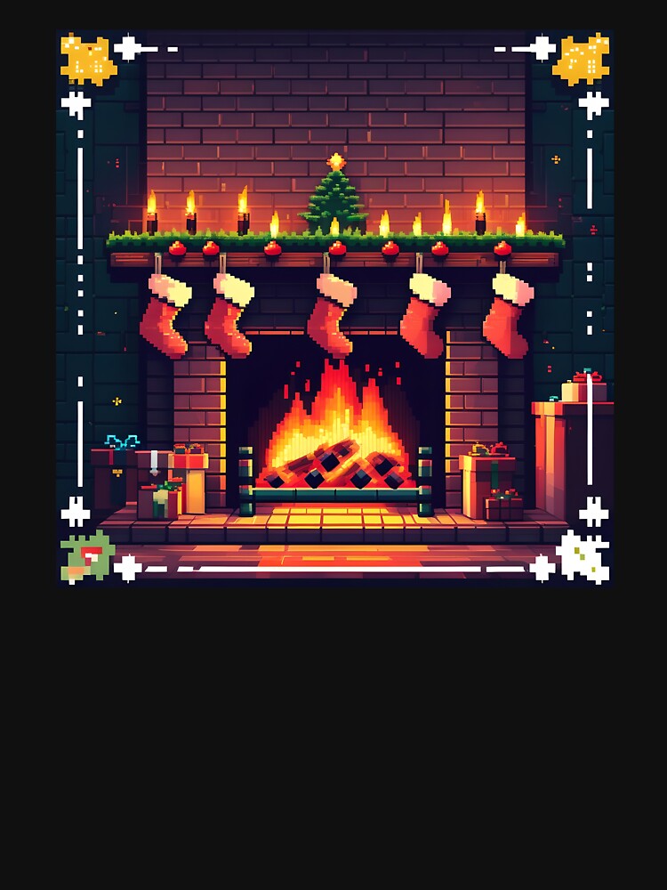 Cute Pixel Christmas Fireplace with Warm Glow and Stockings by BankMano