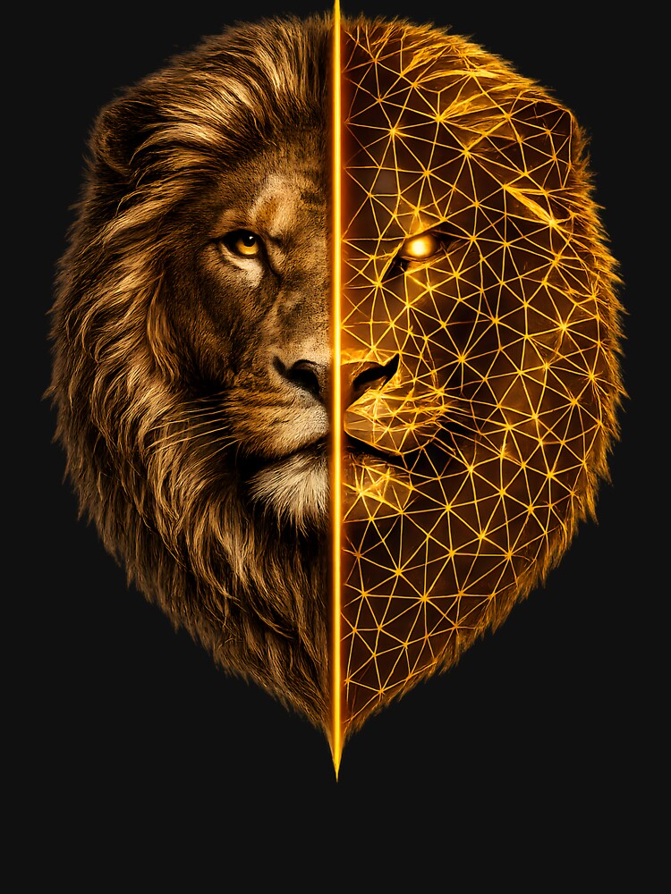 Lion Shirt – Cyber Geometric Lion Head Power Animal Design by CreativeMindsetLab