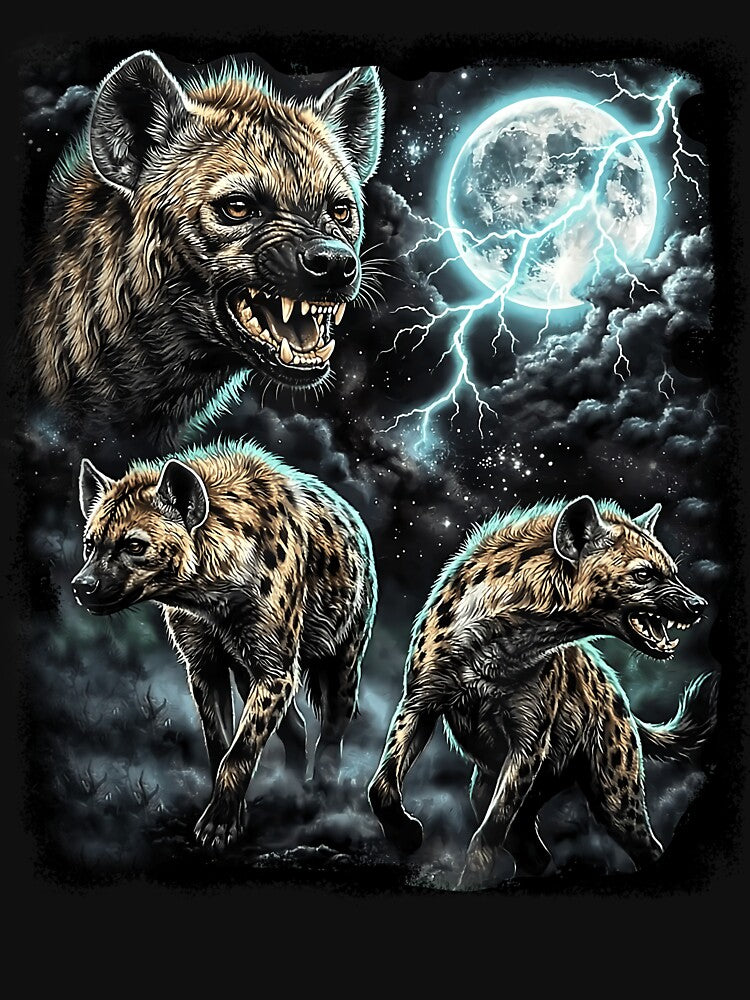 Three Wild Hyenas Moon Wildlife Animal Art by Lyotirum