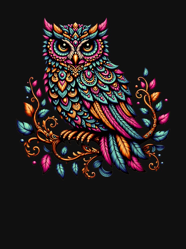 Colorful Mandala Owl – Boho Ornamental Owl Art, Vibrant Folk Bird Illustration by ArcticFoxStudio