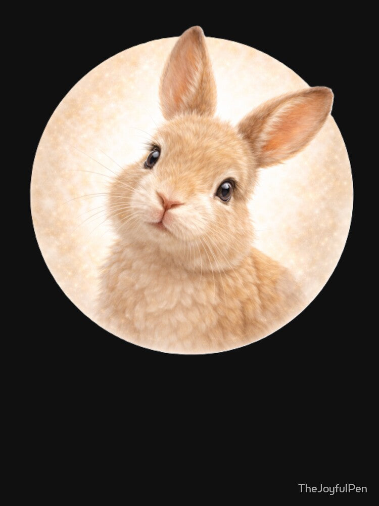 Rabbit Personality Portrait – Soft Cream Circle Farm Animal Art by TheJoyfulPen