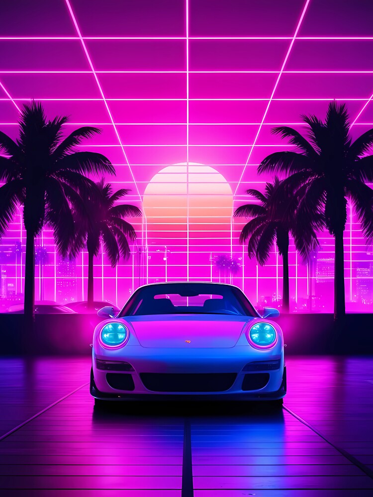 Retro Neon Car with Palm Trees by ElmoCreates