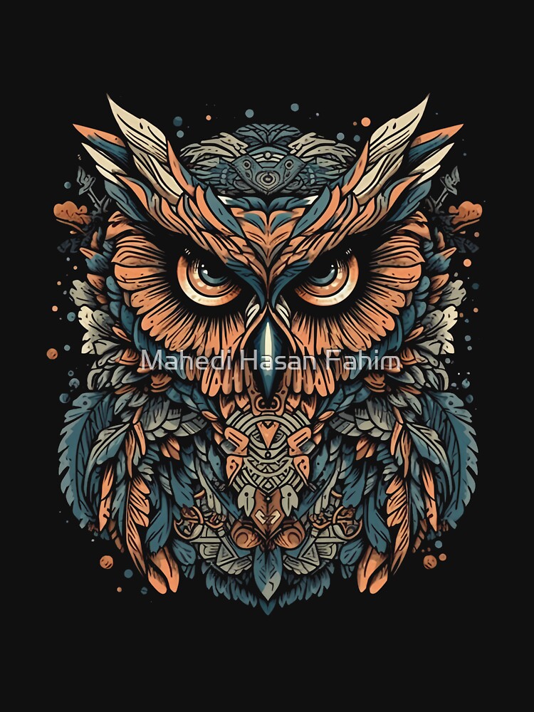 Feathered Friend: Colorful Owl Illustration Tee by Mahedi Hasan Fahim