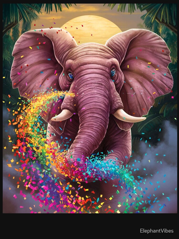 Elephant Portrait. rainbow elephant, colorful elephant, whimsical elephant by ElephantVibes