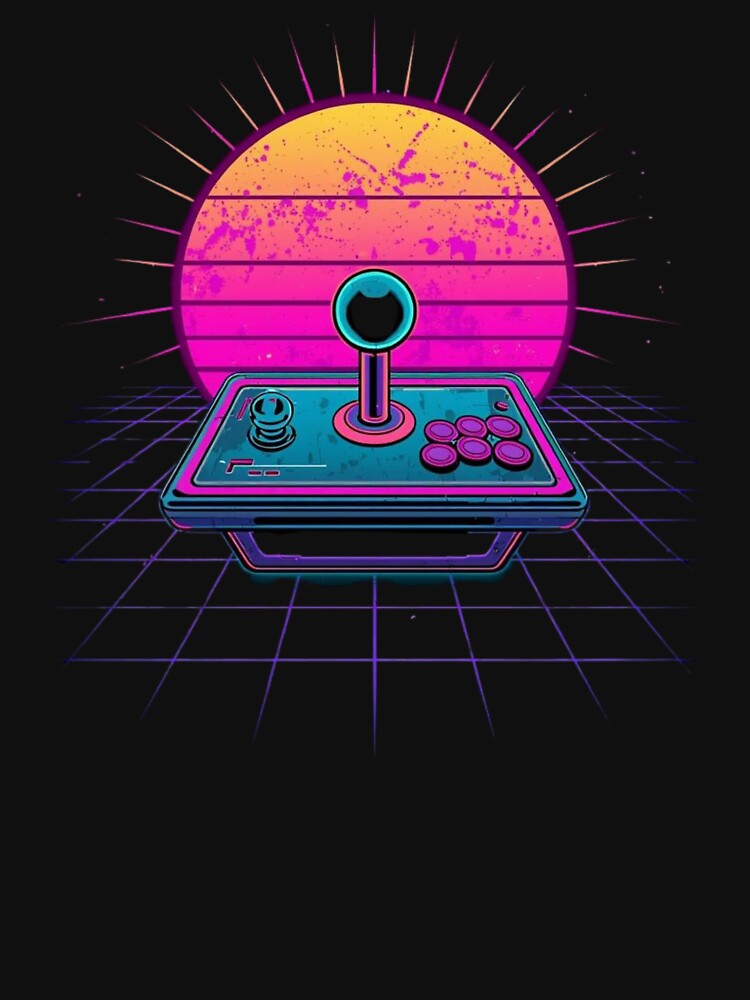 Retro Arcade Joystick Neon Sunset – 80s Synthwave Vaporwave Gaming Shirt by UmazDesigns