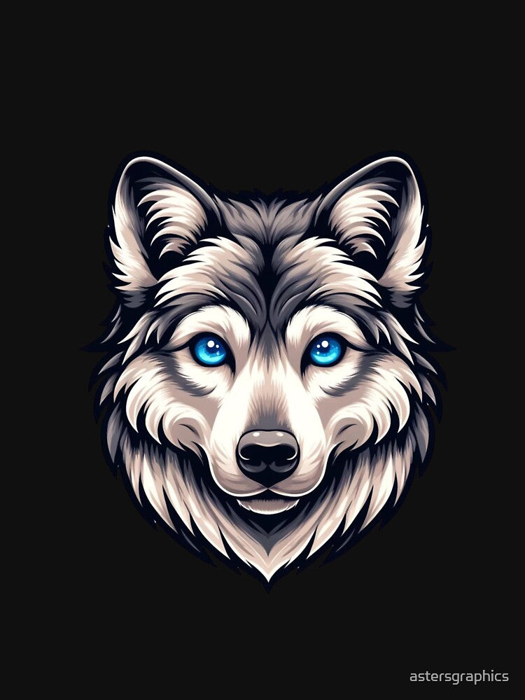 Blue Eyes Wolf Head – Realistic Wolf Portrait Aesthetic Animal Art by astersgraphics
