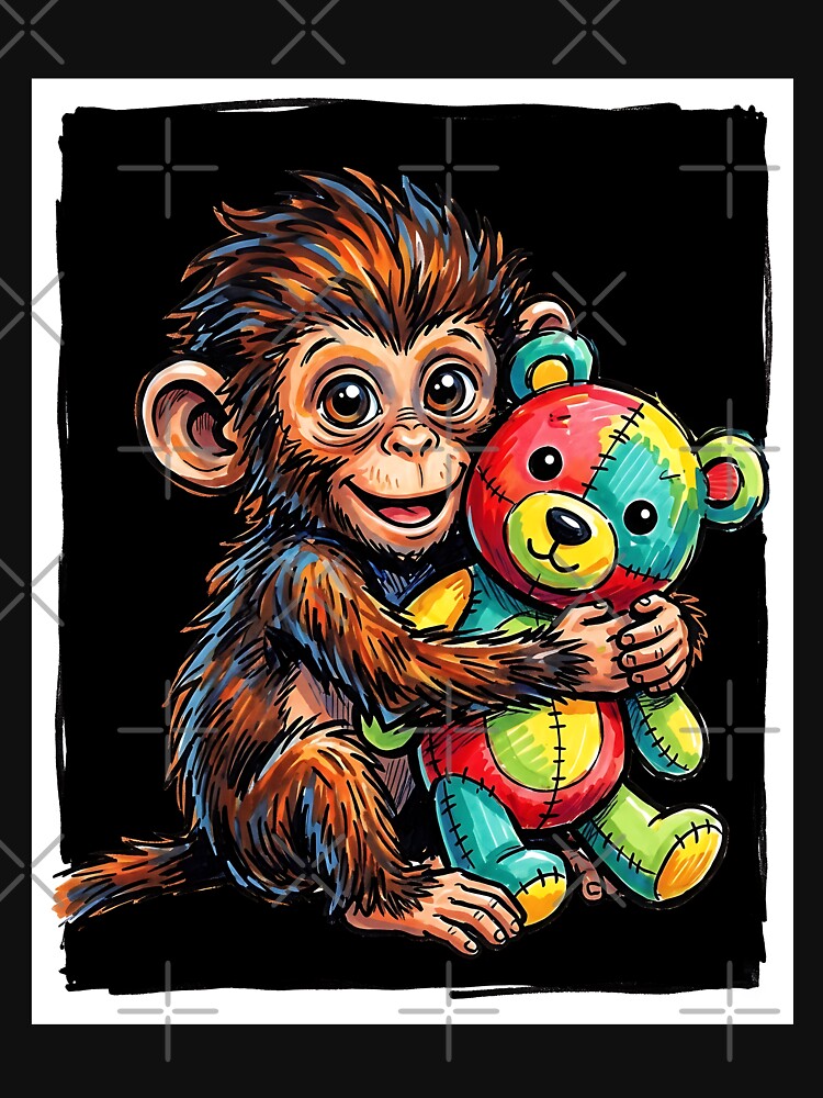 Cute Baby Monkey with Patchwork Teddy Bear by graphixpolash