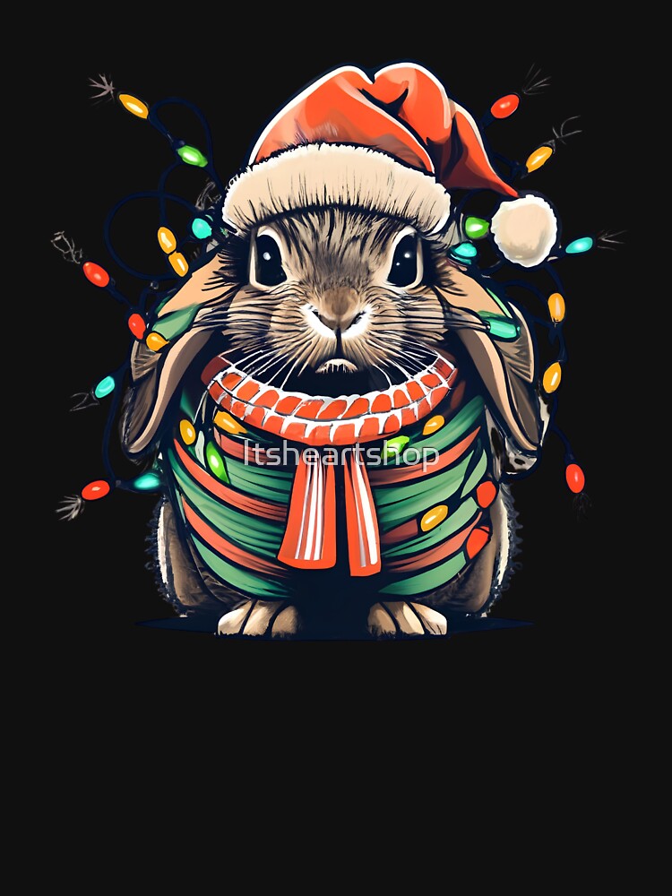 Rabbit With Santa Hat And Christmas Lights by Itsheartshop