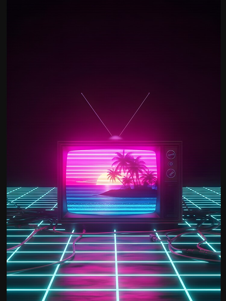 Neon Synthwave Sunset in a Retro TV by powersunlight