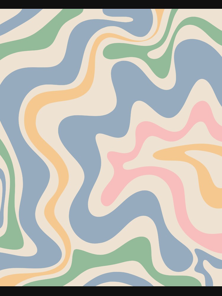 Retro Liquid Swirl Abstract Pattern Light Blue Pink Green Yellow Cream by kierkegaard