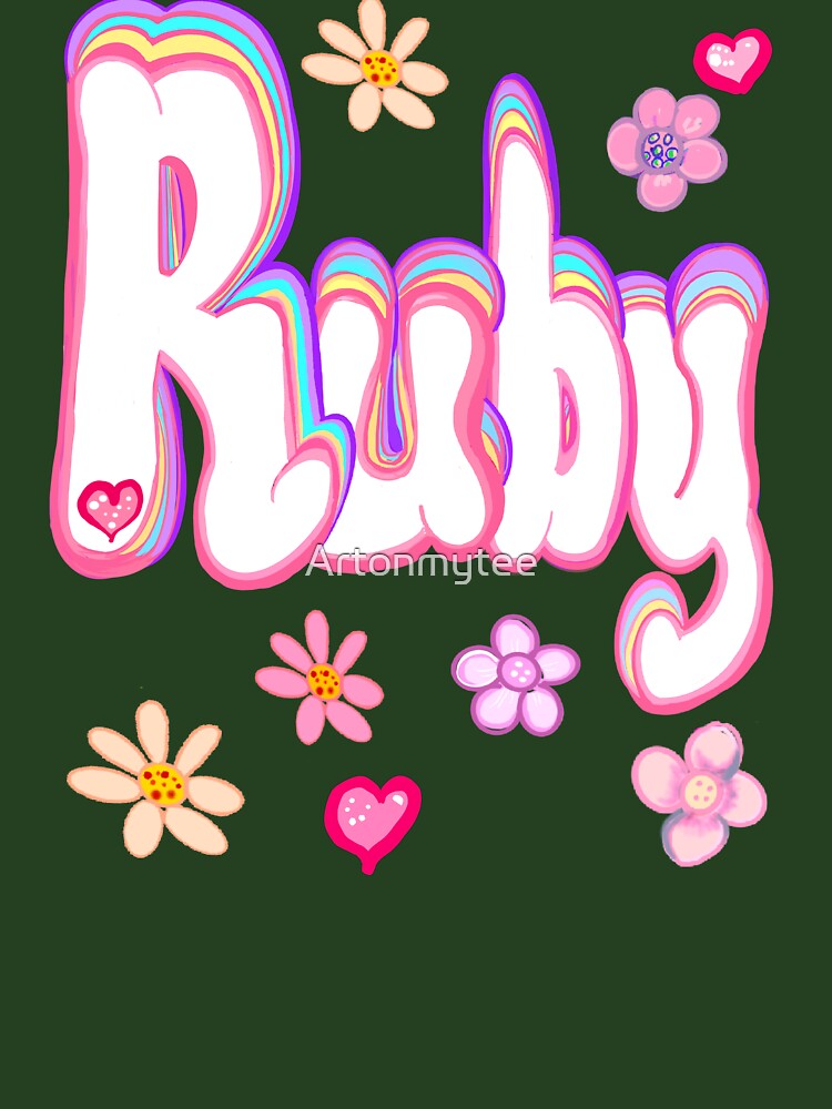 Ruby Personalised Name with flowers – Pastel Aesthetic White Typography by Artonmytee