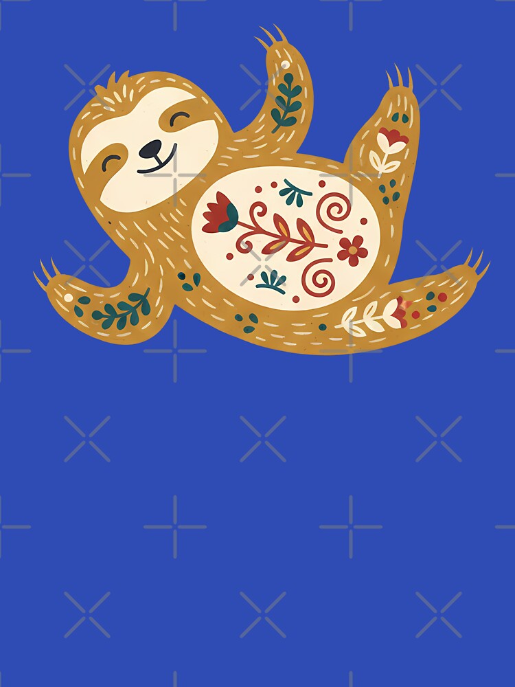 Back‑Lying Sloth & Motifs STICKER/MAGNET PACK – Scandinavian Folk Art by heidiannemorris © by FOLK ART FUSION by heidiannemorris