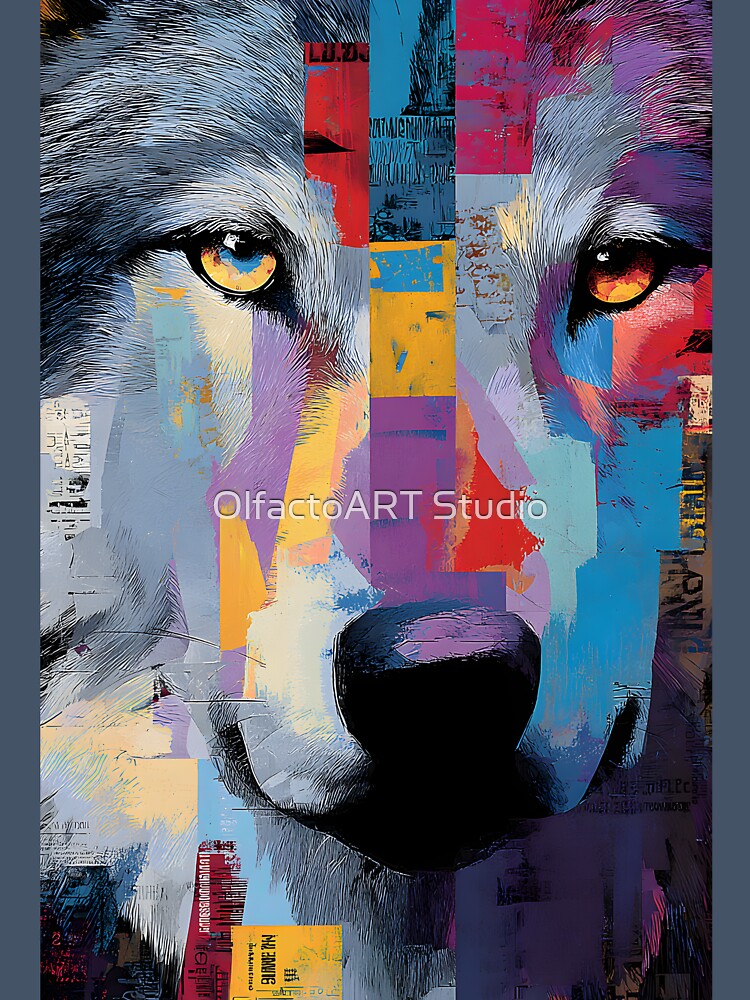 Protect the Wild Wolf - Vibrant Mosaic Portrait with Bold Abstract Energy by OlfactoART Studio