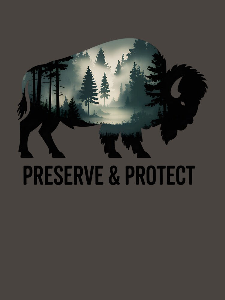 Preserve & Protect Nature Double Exposure Bison Silhouette Trees Forest Save the Environment Climate Change Wilderness Hiking Camping by ArcticFoxStudio