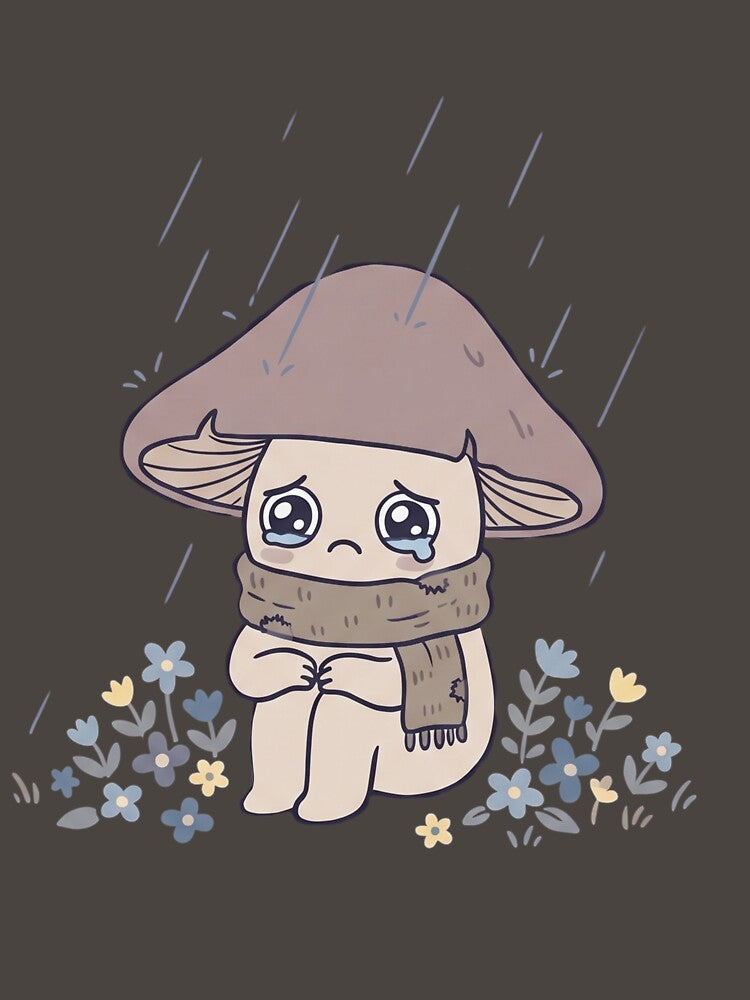Sad Mushroom in the Rain — Indie Aesthetic Art by Vibz4All