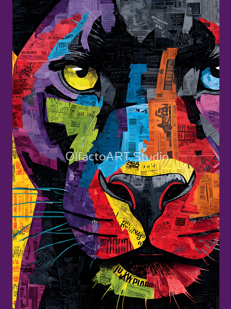 Protect the Panthers - Striking Collage Artwork with Colorful Fragments and Energy by OlfactoART Studio