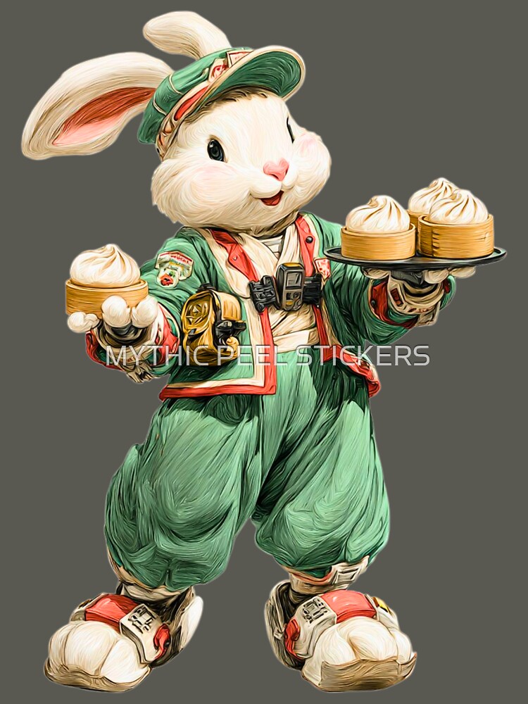 Dim Sum Courier Rabbit – Fantasy Food Delivery Bunny Identity Series Sticker by MYTHIC PEEL STICKERS