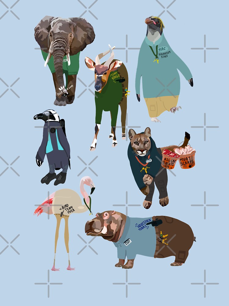 Animals as Zookeepers,Animals as Zookeeper Illustration – Playful Wildlife Keeper Artwork by PrettylittlepastelUk