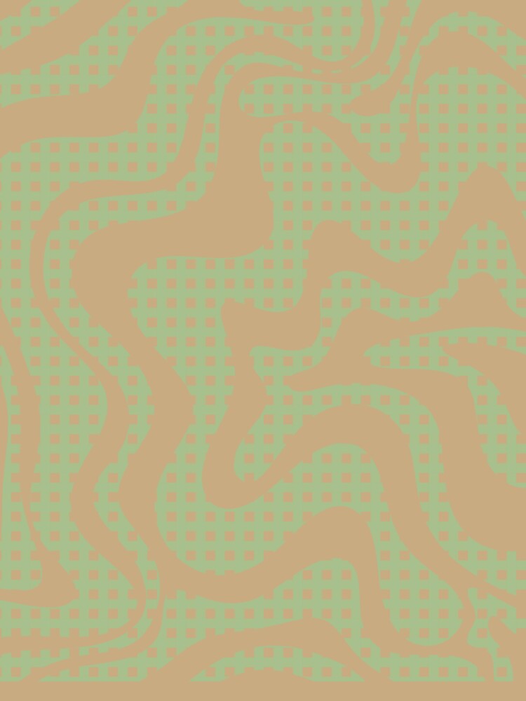 Retro Liquid Swirl Abstract Gingham Check Pattern Light Sage Green and Cream by kierkegaard