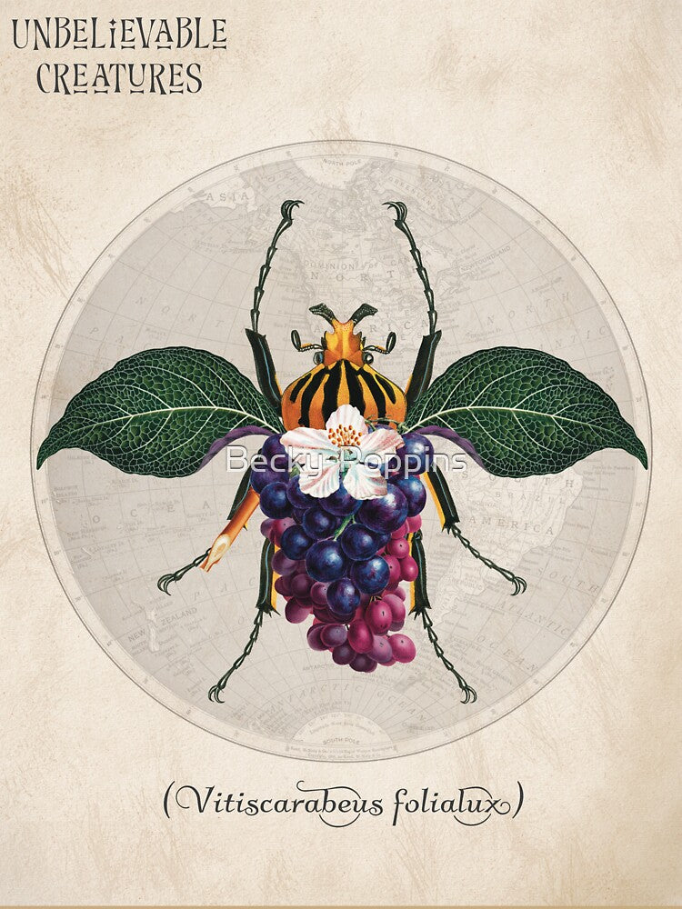 Vitiscarabeus Folialux | Surreal Grape Beetle Collage Creature by Becky-Poppins