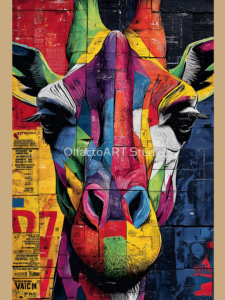Dynamic Giraffe Spirit - Bright Geometric Wildlife Artwork with Modern Flair by OlfactoART Studio