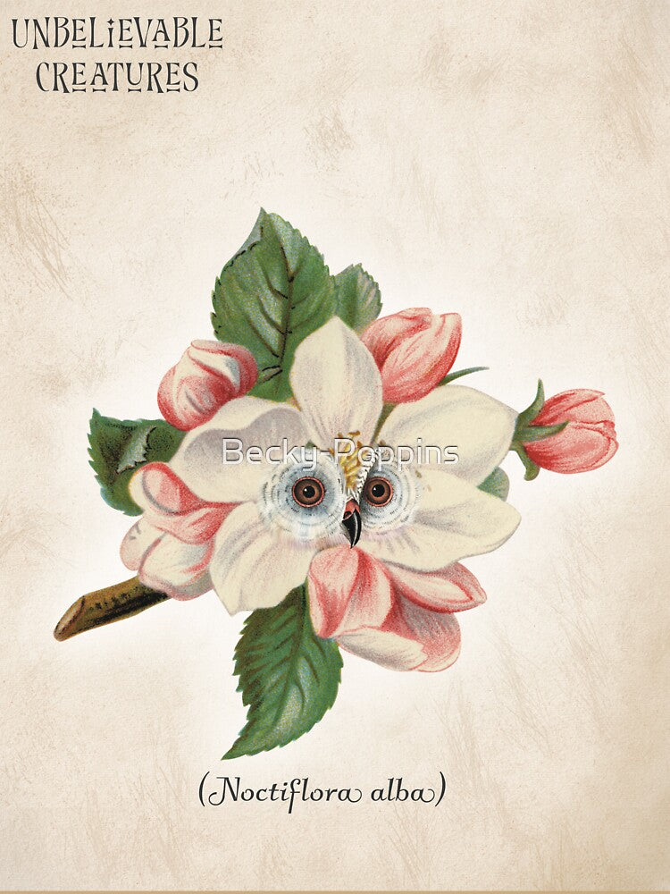 Noctiflora Alba | Floral Owl Surreal Fantasy Collage Creature by Becky-Poppins